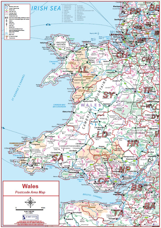 Compact Wales Postcode Area Map - Digital Download