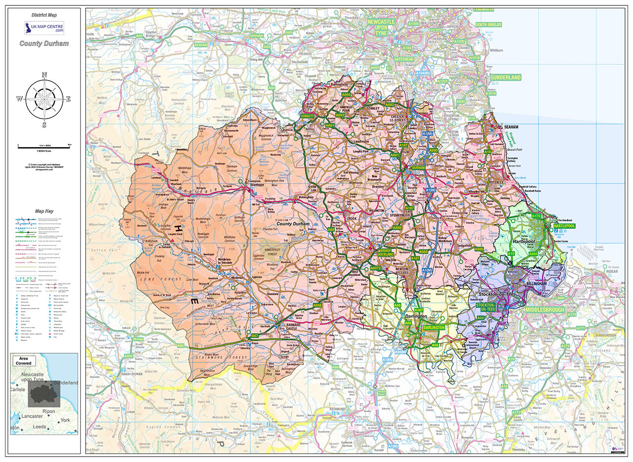 County Durham Boundary Map - Digital Download