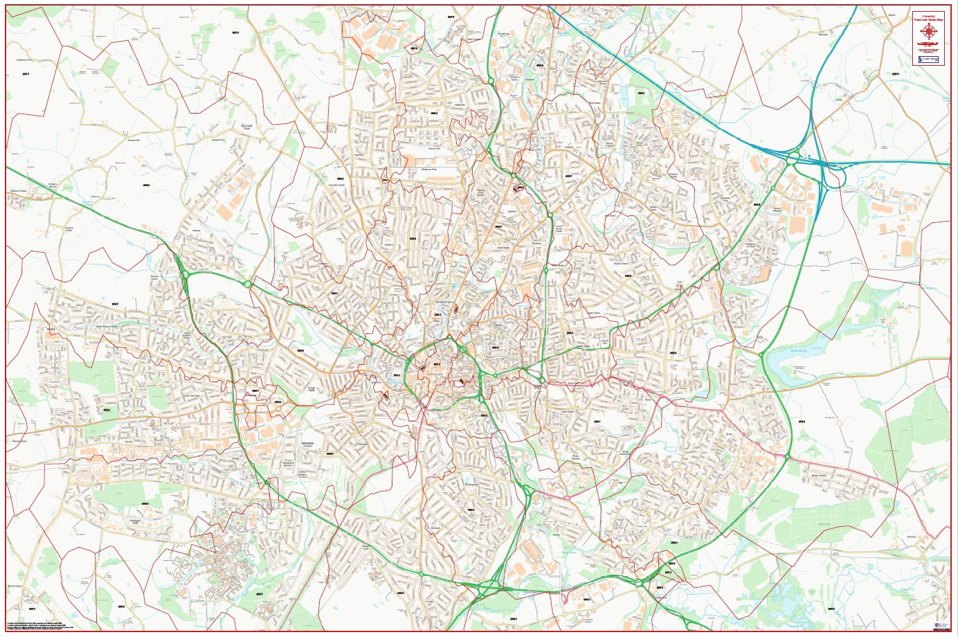Central Coventry Postcode City Street Map - Digital Download