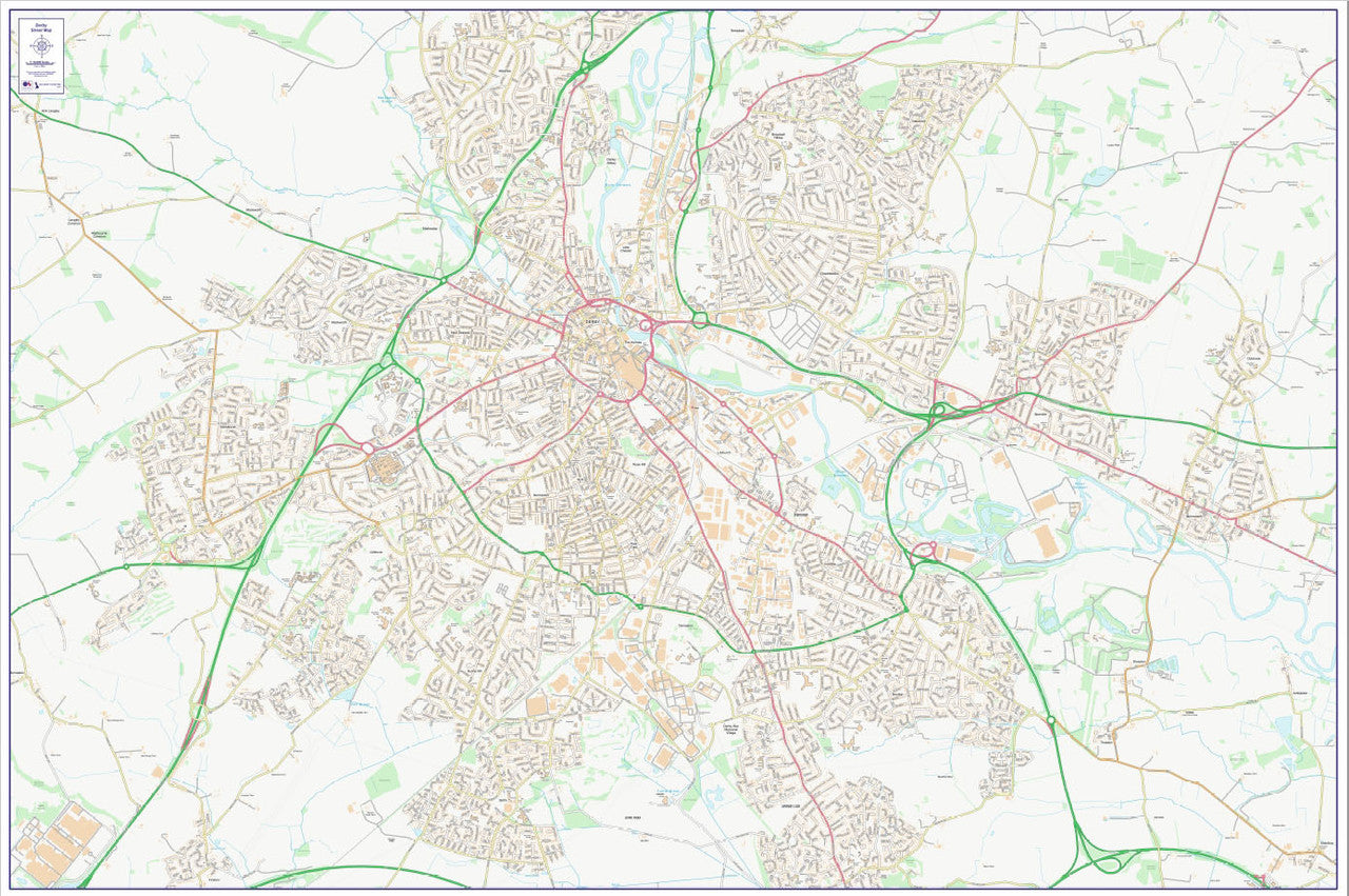 Central Derby City Street Map - Digital Download