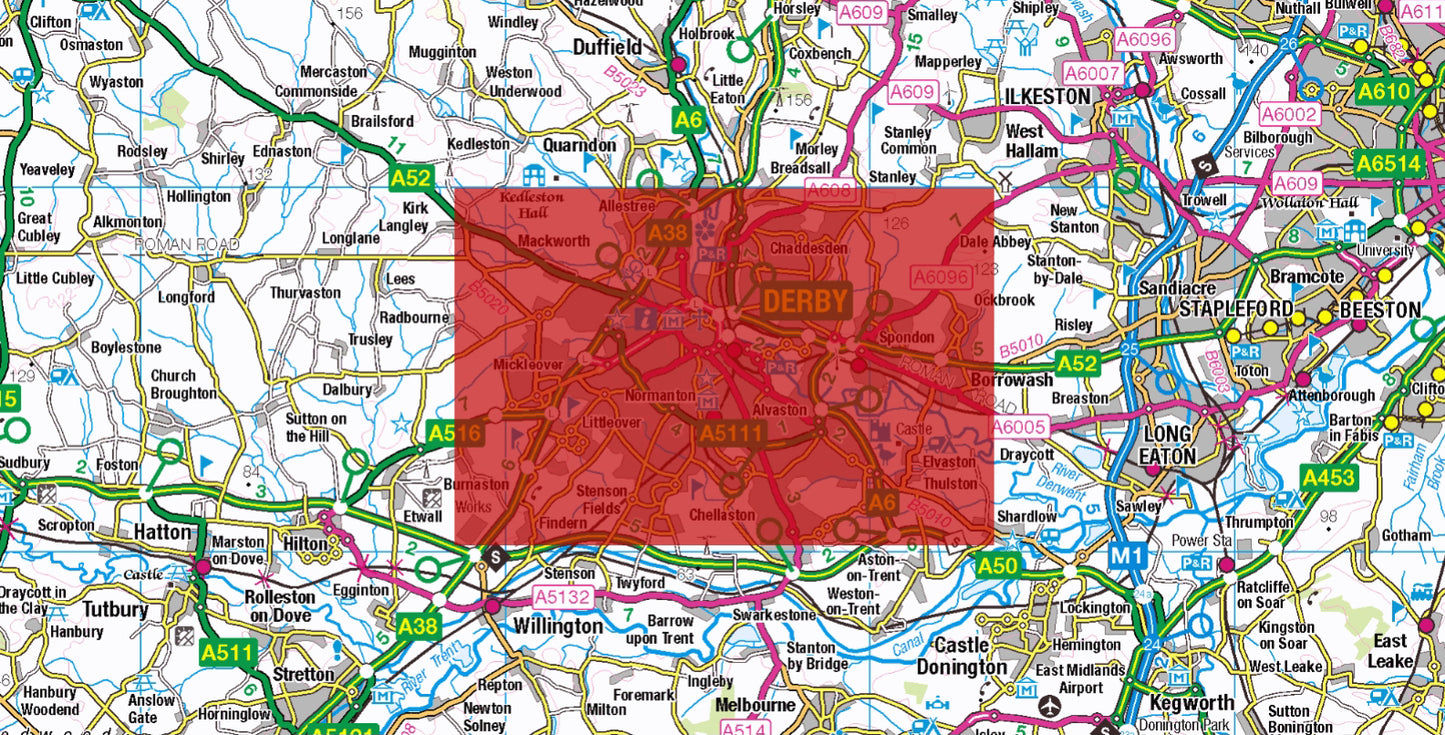Central Derby Postcode City Street Map - Digital Download