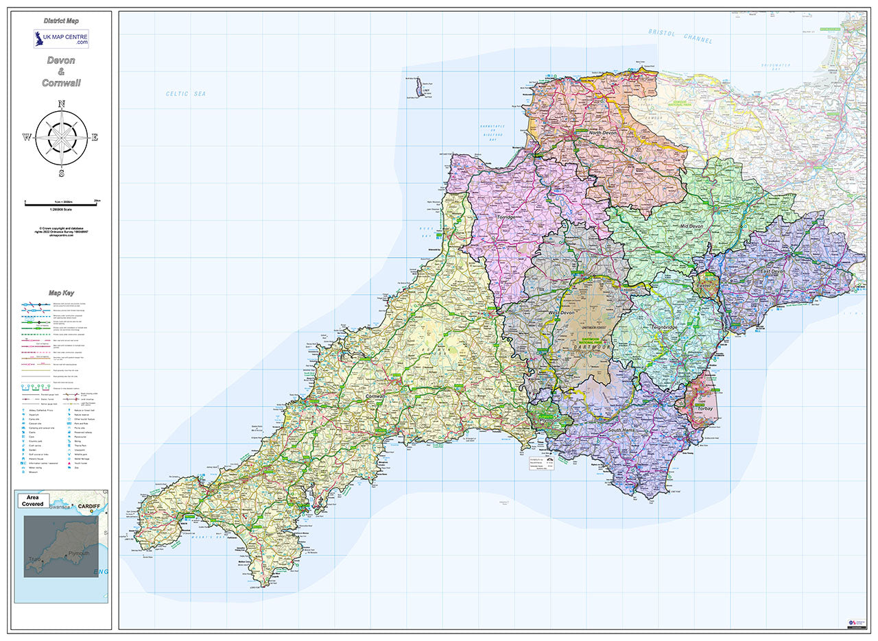 Devon and Cornwall County Boundaries Map - Digital Download
