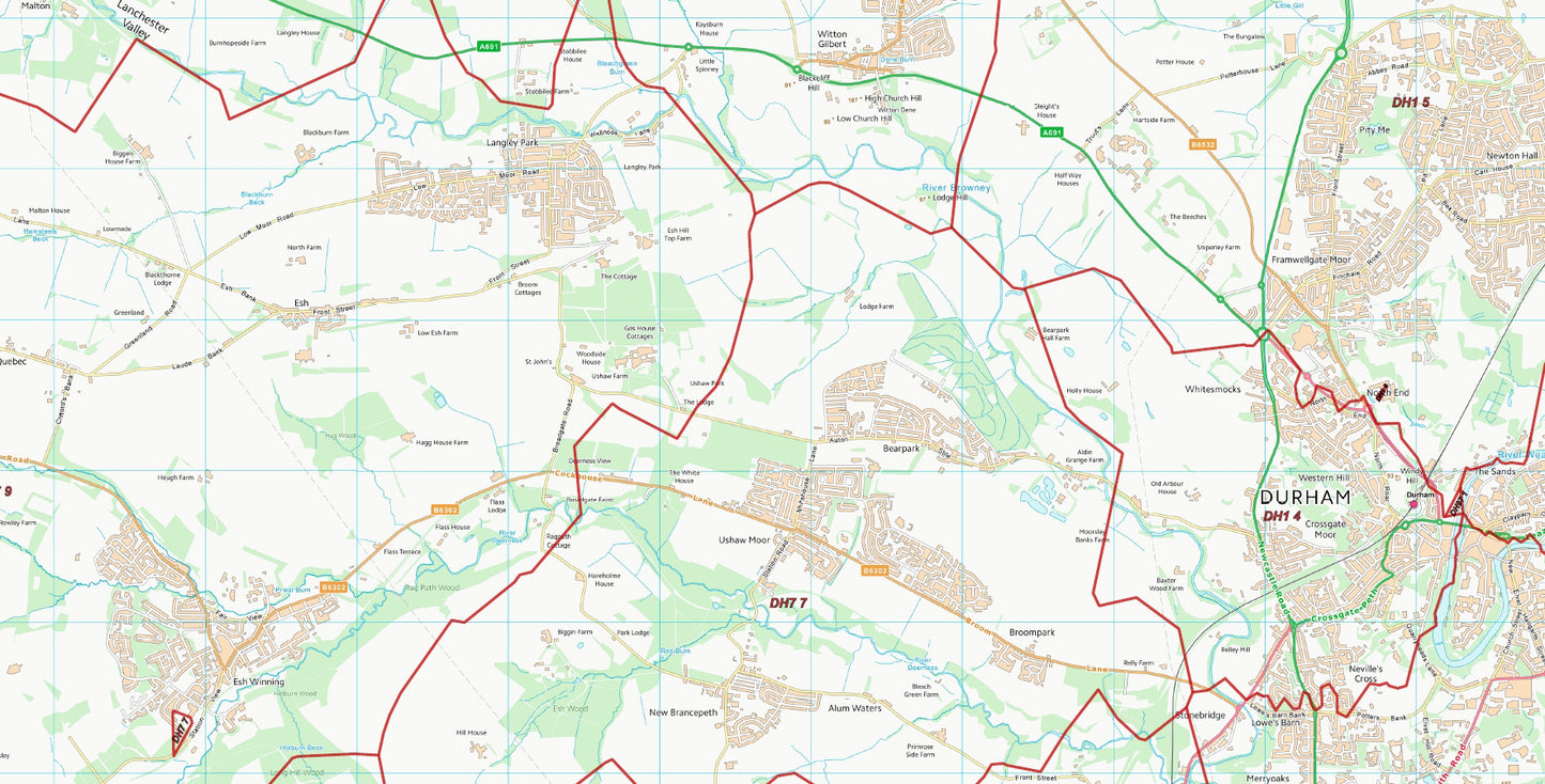 Postcode City Sector Map - Durham - Digital Download