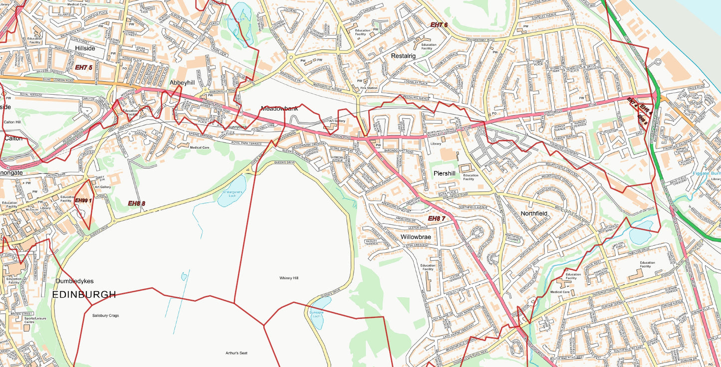 Central Edinburgh Postcode City Street Map - Digital Download