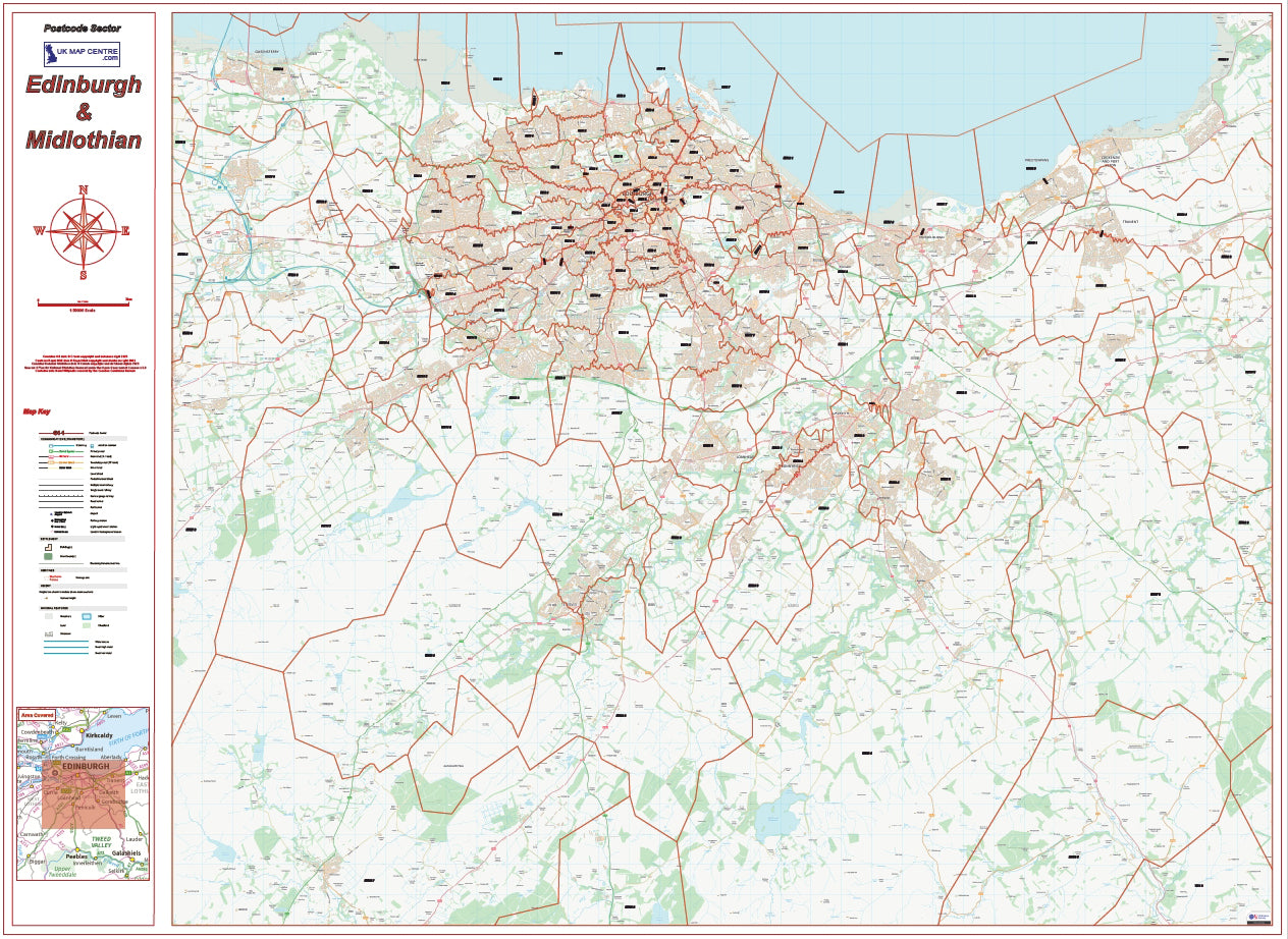 Postcode City Sector Map - Edinburgh and Midlothian - Digital Download