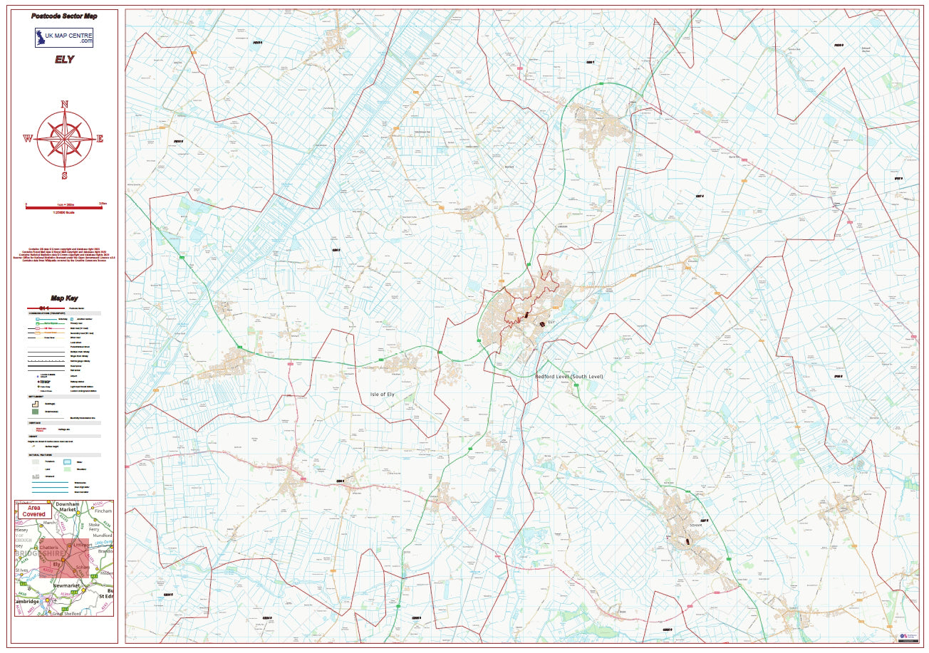 Postcode City Sector Map - Ely - Digital Download