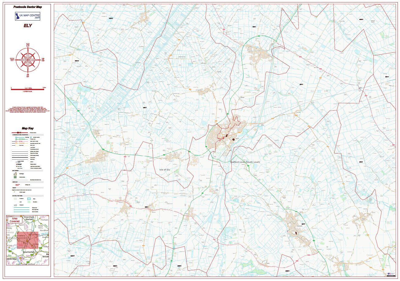 Postcode City Sector Map - Ely - Digital Download