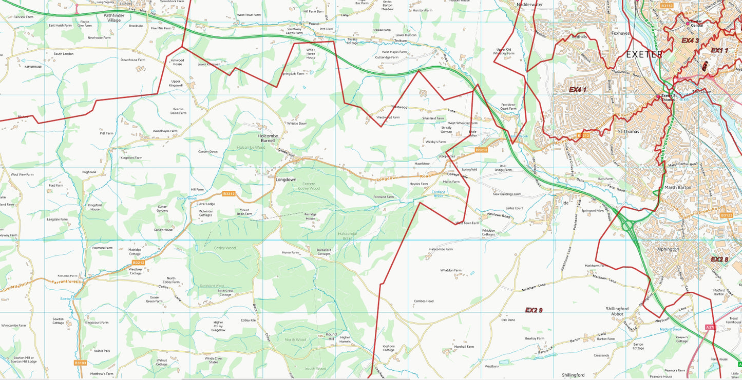 Postcode City Sector Map - Exeter - Digital Download