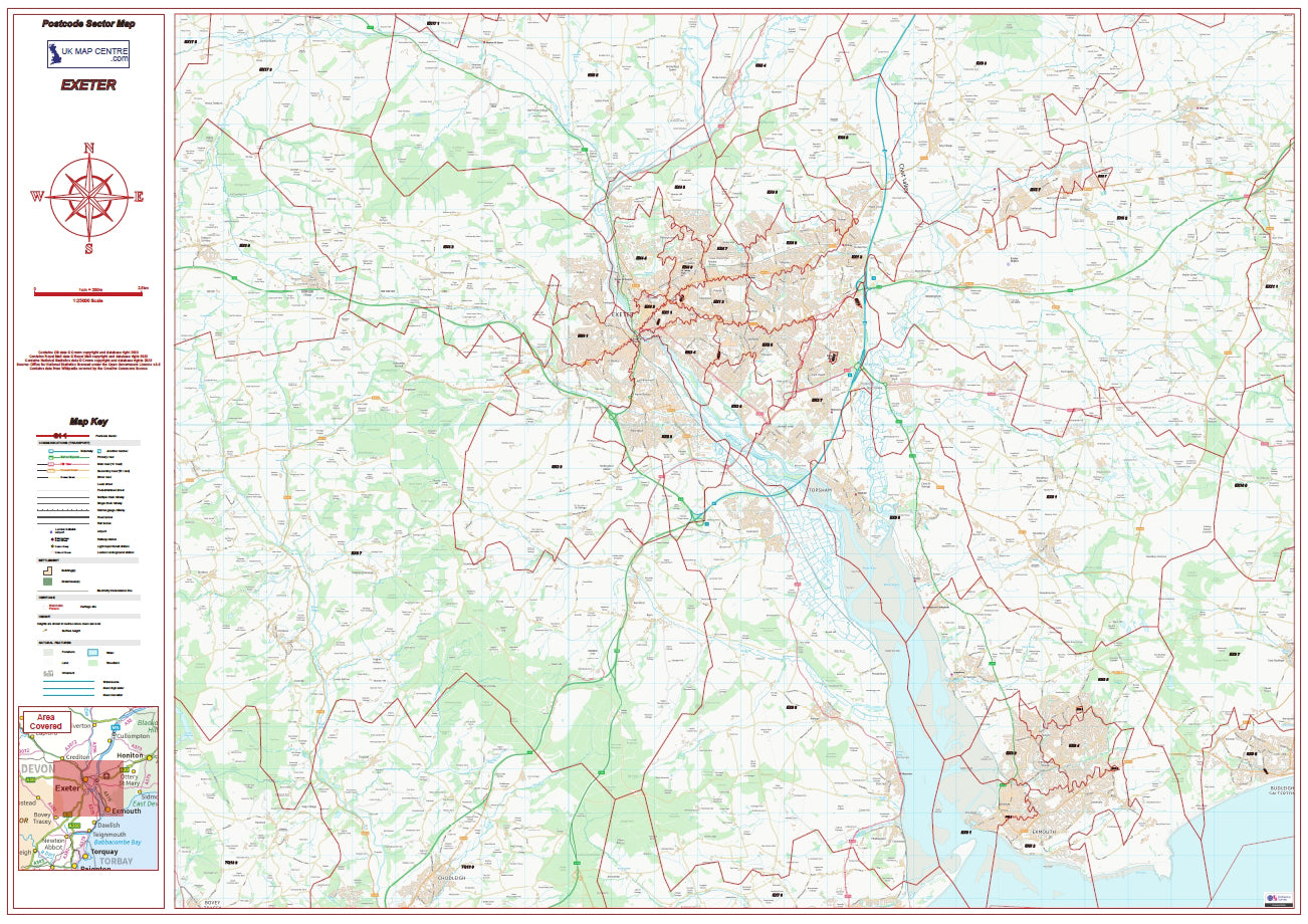 Postcode City Sector Map - Exeter - Digital Download