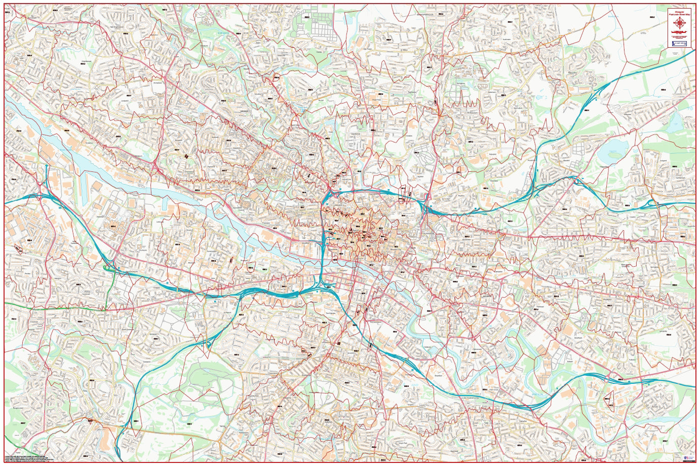 Central Glasgow Postcode City Street Map - Digital Download