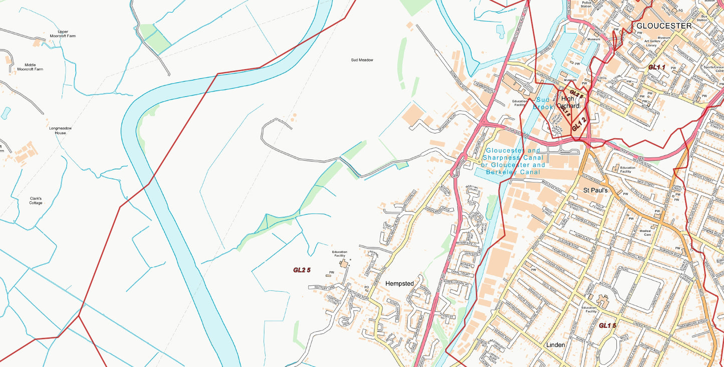 Central Gloucester Postcode City Street Map - Digital Download