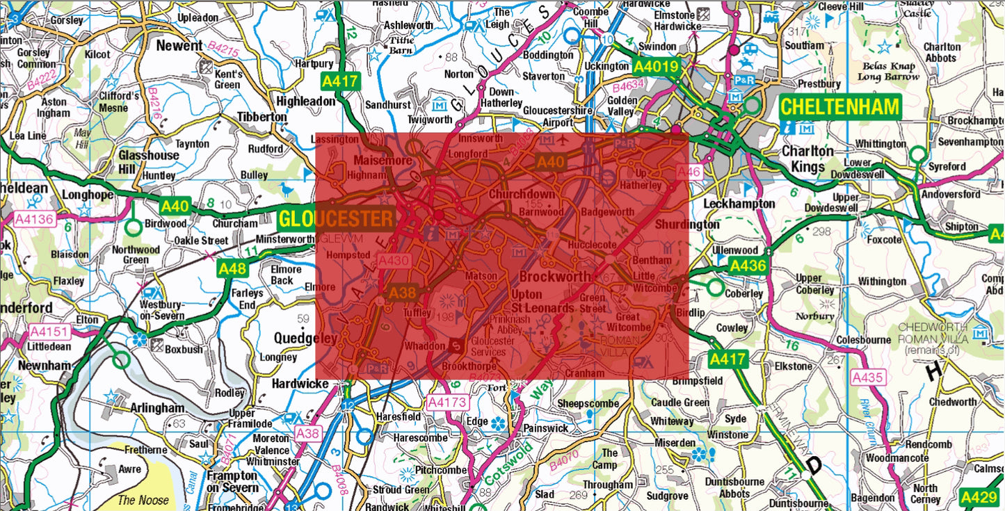 Central Gloucester Postcode City Street Map - Digital Download