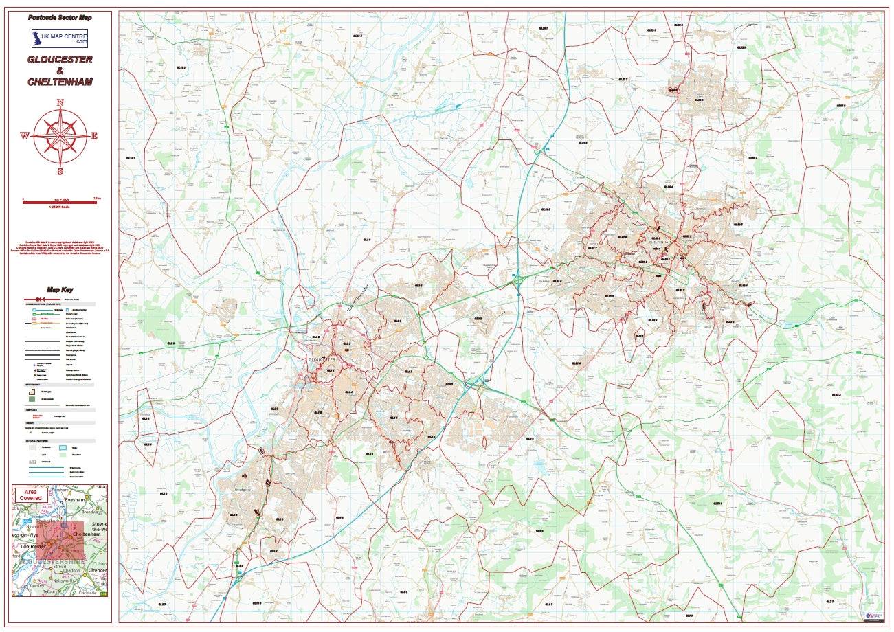 Postcode City Sector Map - Gloucester & Cheltenham - Digital Download