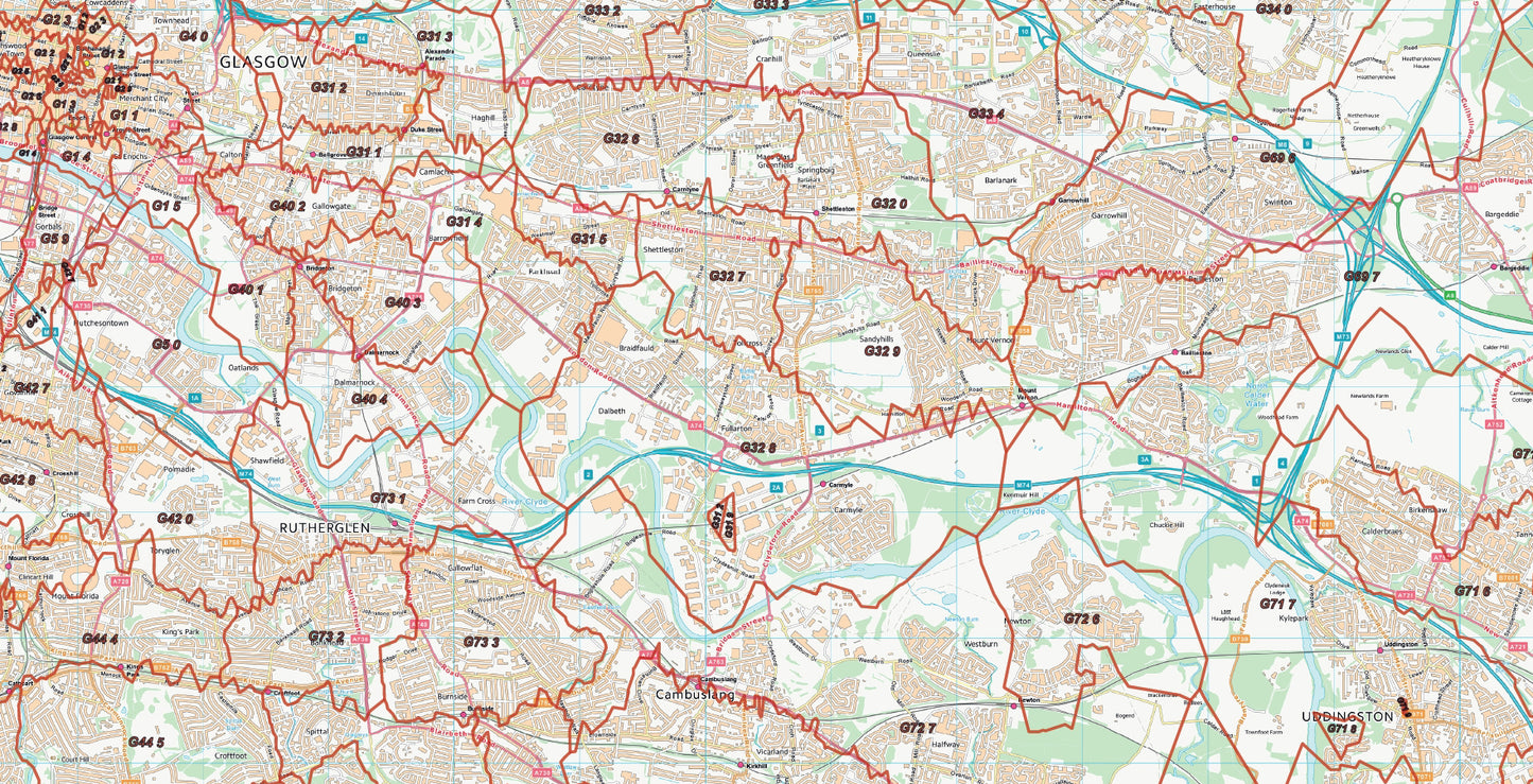 Postcode City Sector Map - Greater Glasgow - Digital Download