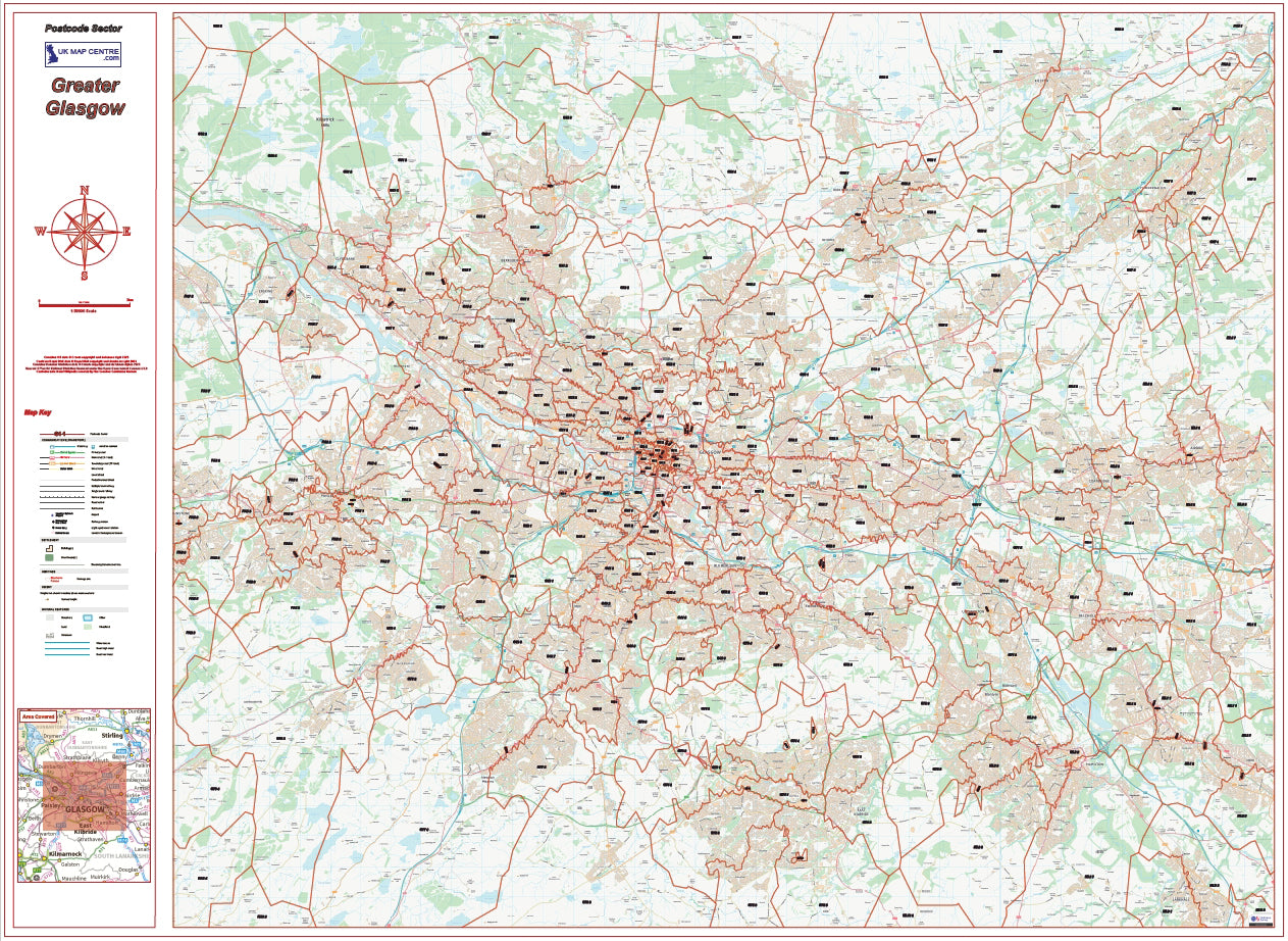 Postcode City Sector Map - Greater Glasgow - Digital Download