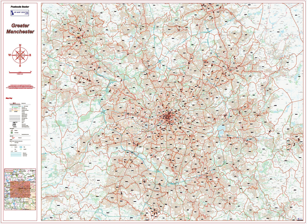 Postcode City Sector Map - Greater Manchester - Digital Download 