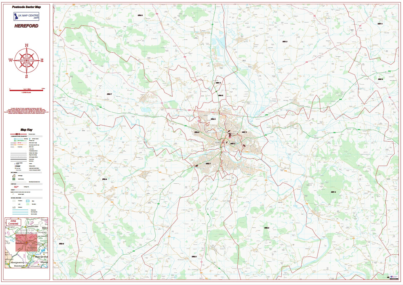 Postcode City Sector Map - Hereford - Digital Download