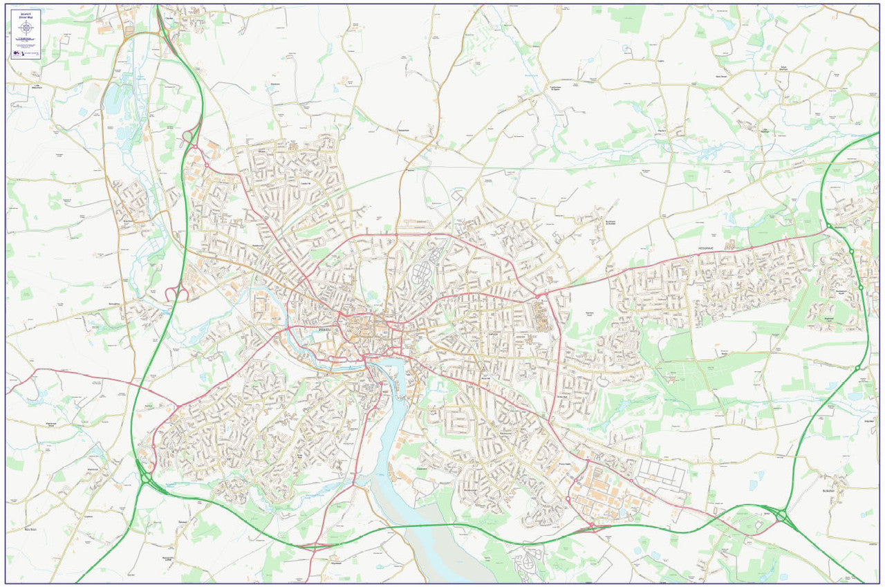 Central Ipswich City Street Map - Digital Download