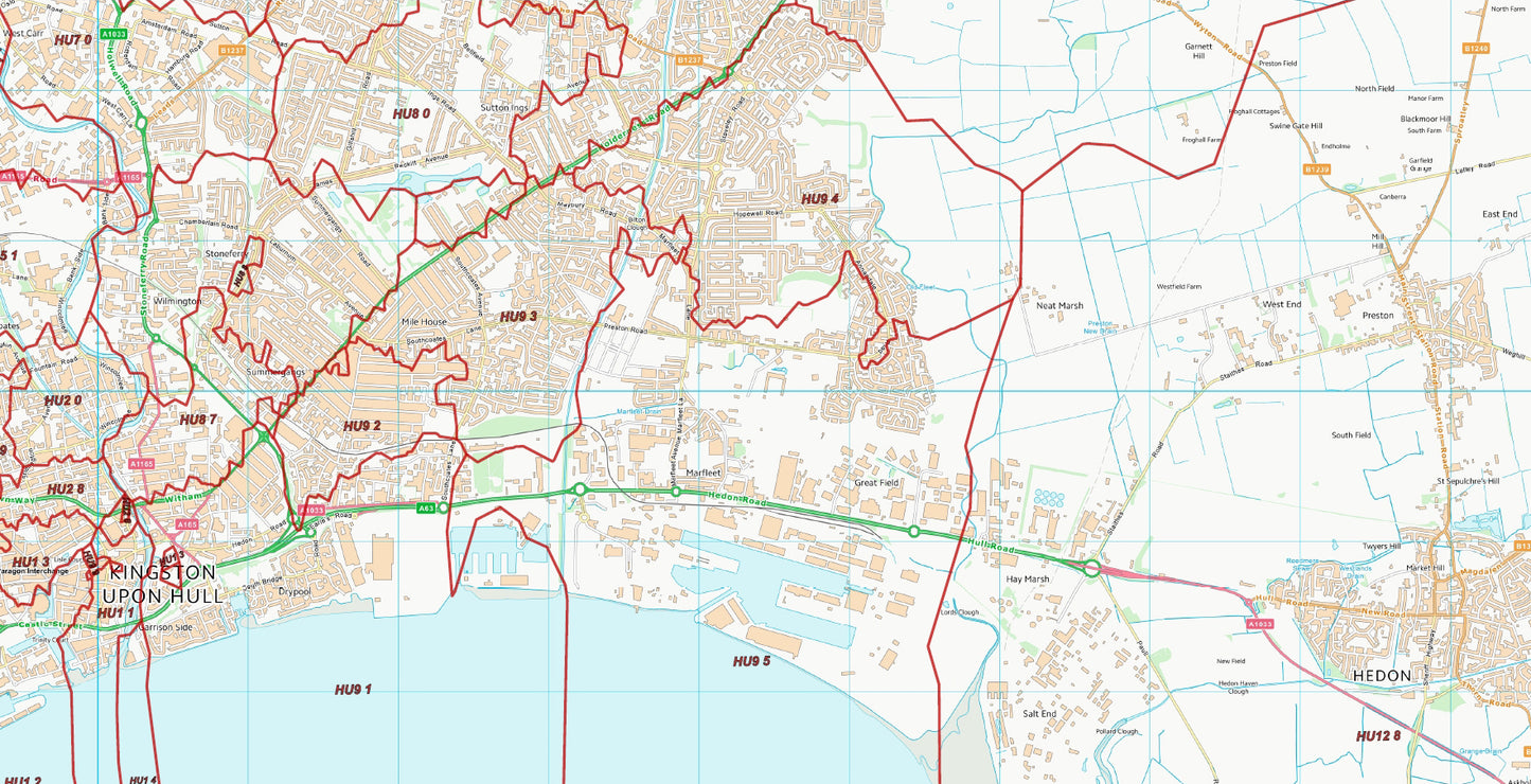 Postcode City Sector Map - Kingston-Upon-Hull - Digital Download
