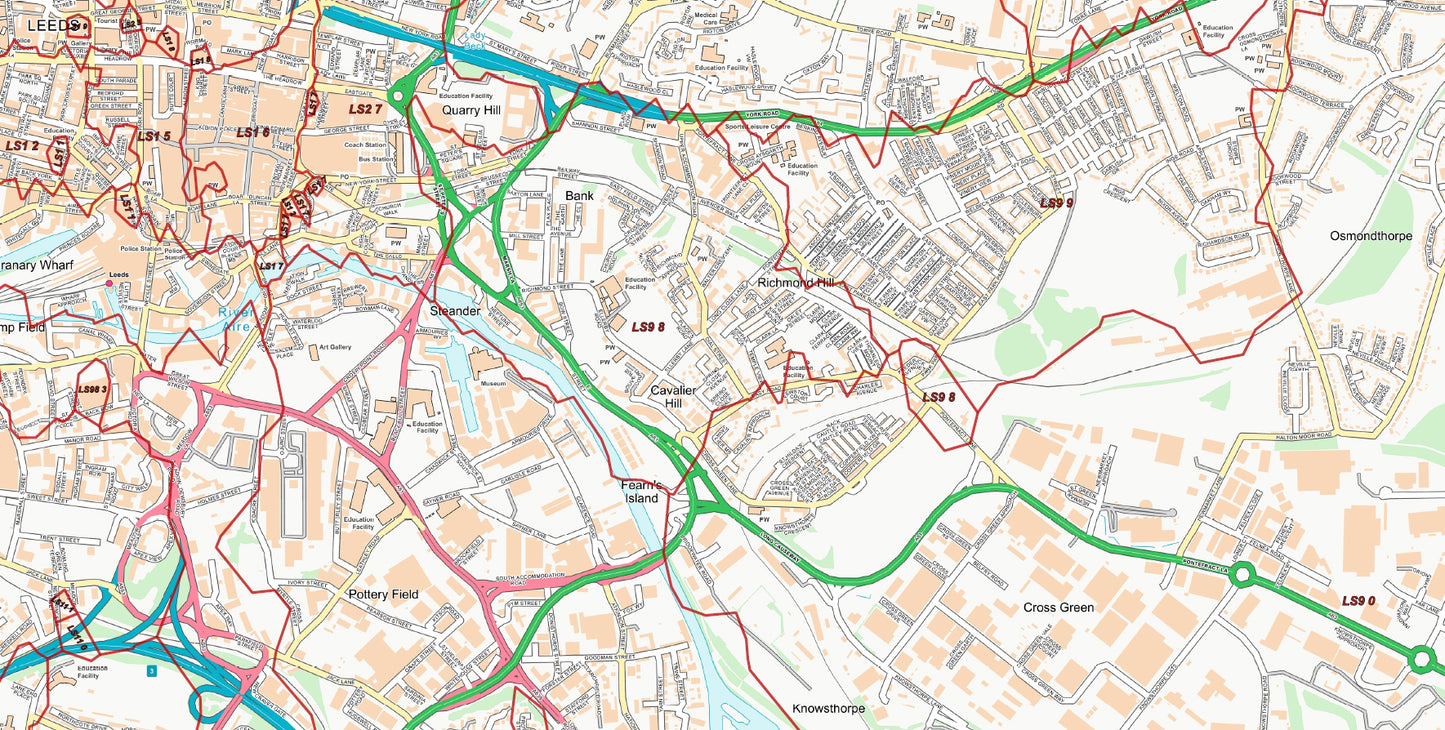Central Leeds Postcode City Street Map - Digital Download