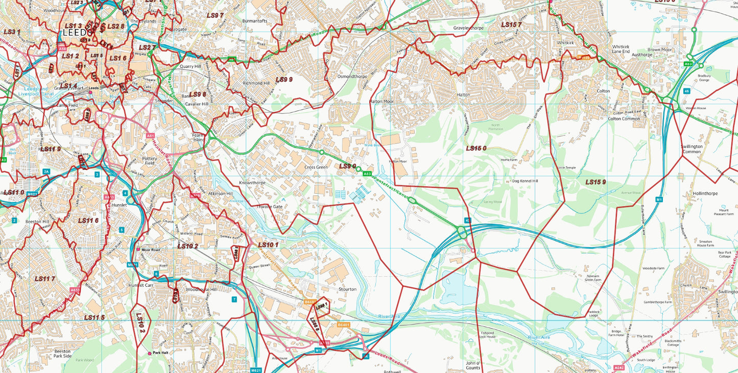 Postcode City Sector Map - Leeds - Digital Download