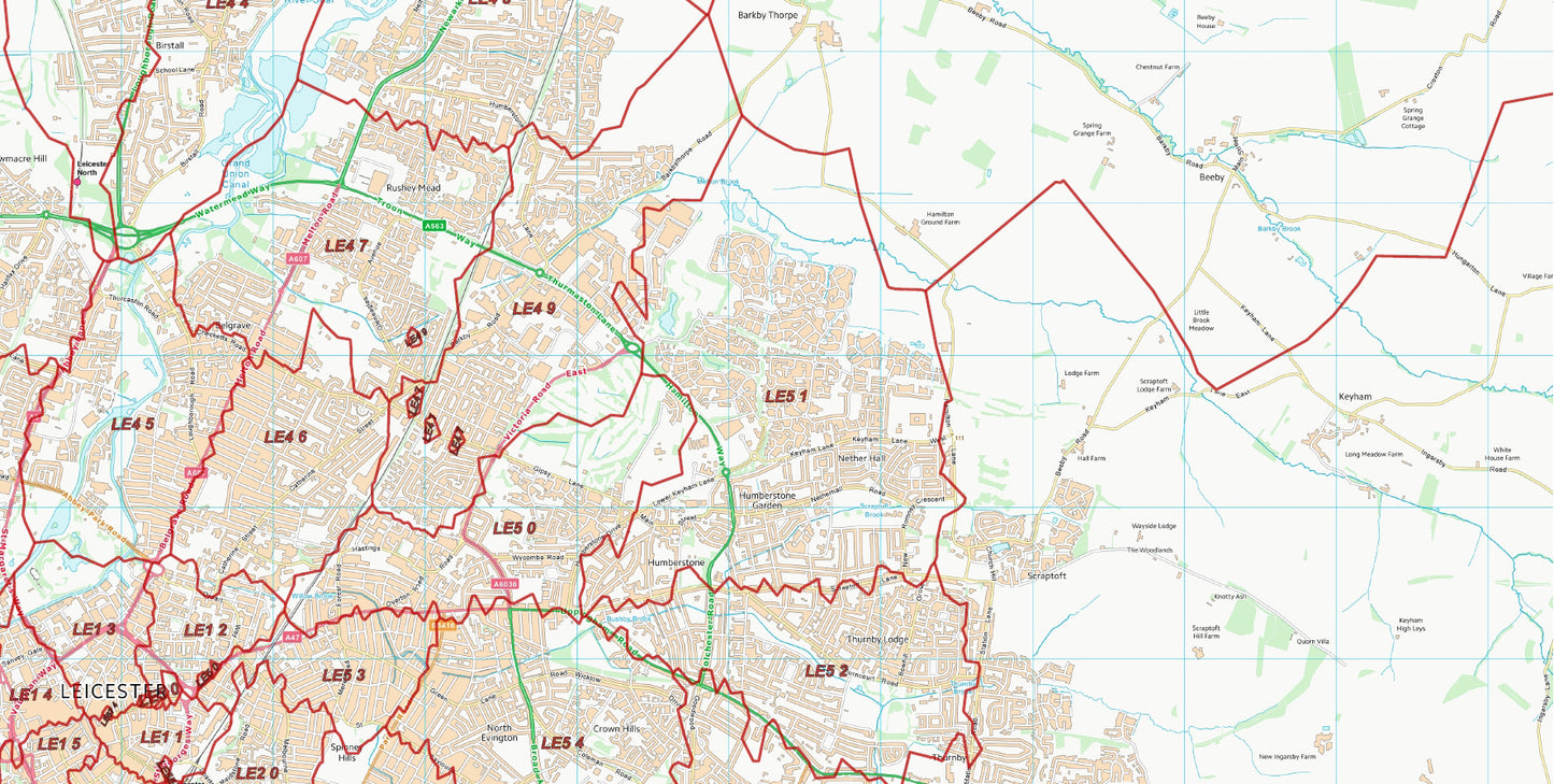 Postcode City Sector Map - Leicester - Digital Download