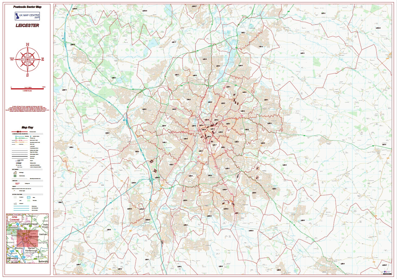 Postcode City Sector Map - Leicester - Digital Download