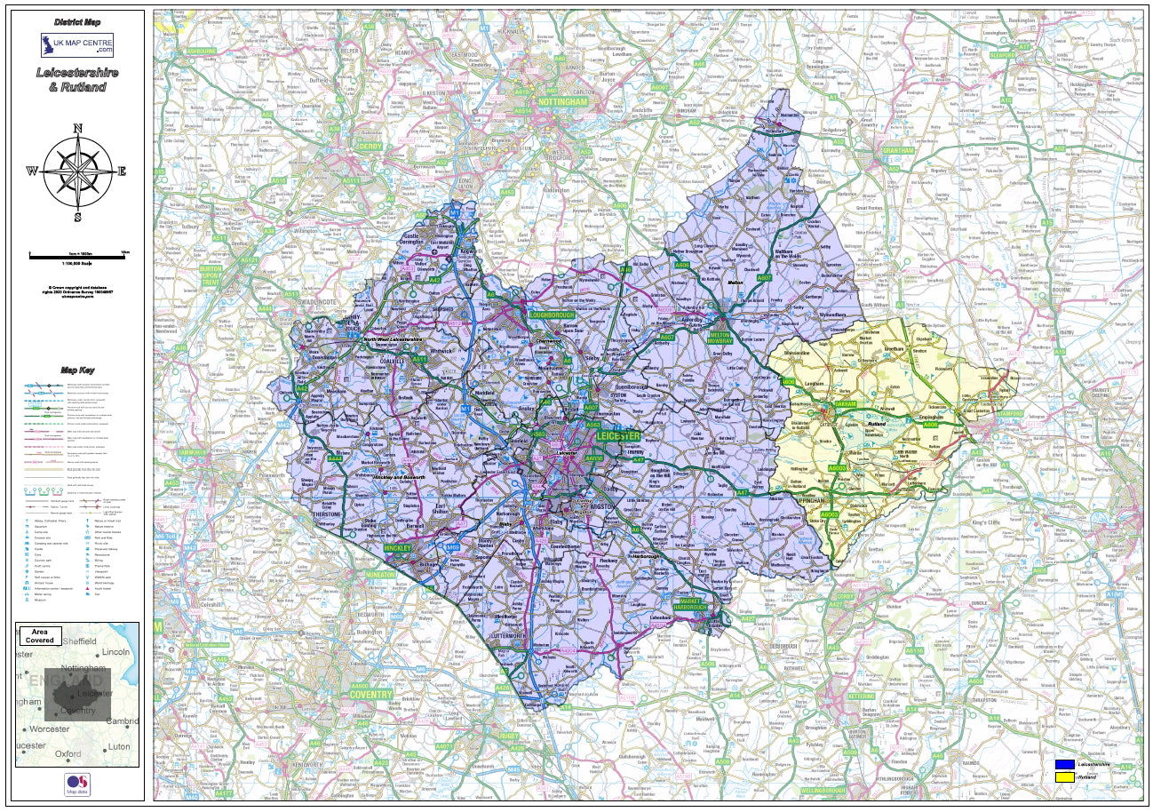 Leicestershire and Rutland Counties Map - Digitial Download
