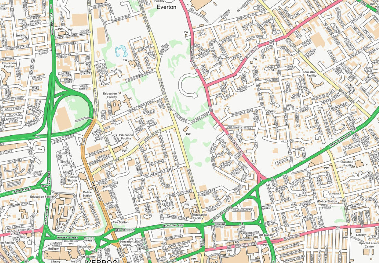 Central Liverpool City Street Map - Digital Download