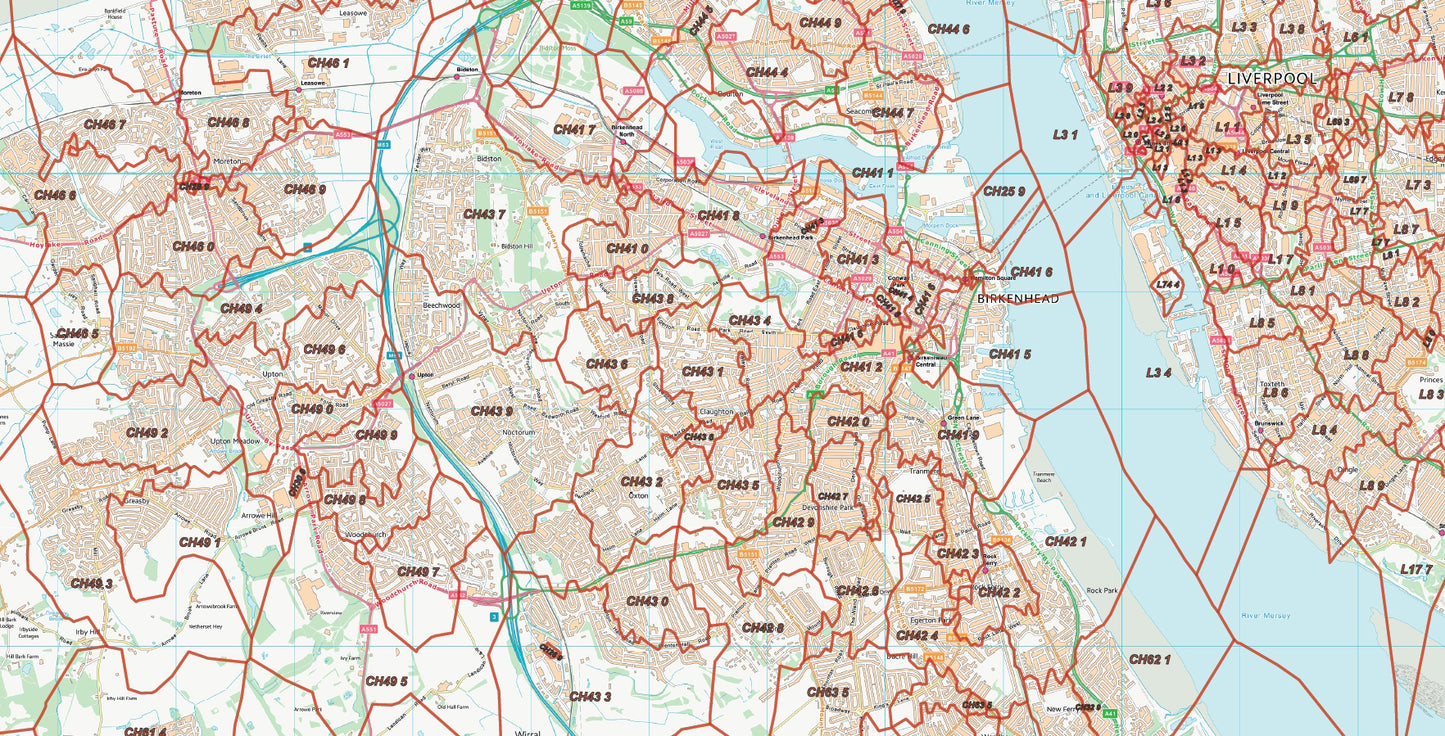 Postcode City Sector Map - Liverpool and The Wirral - Digital Download