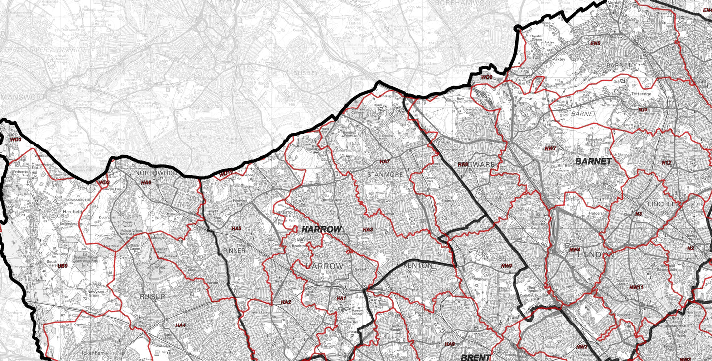 London Boroughs Postcode Map - Digital Download