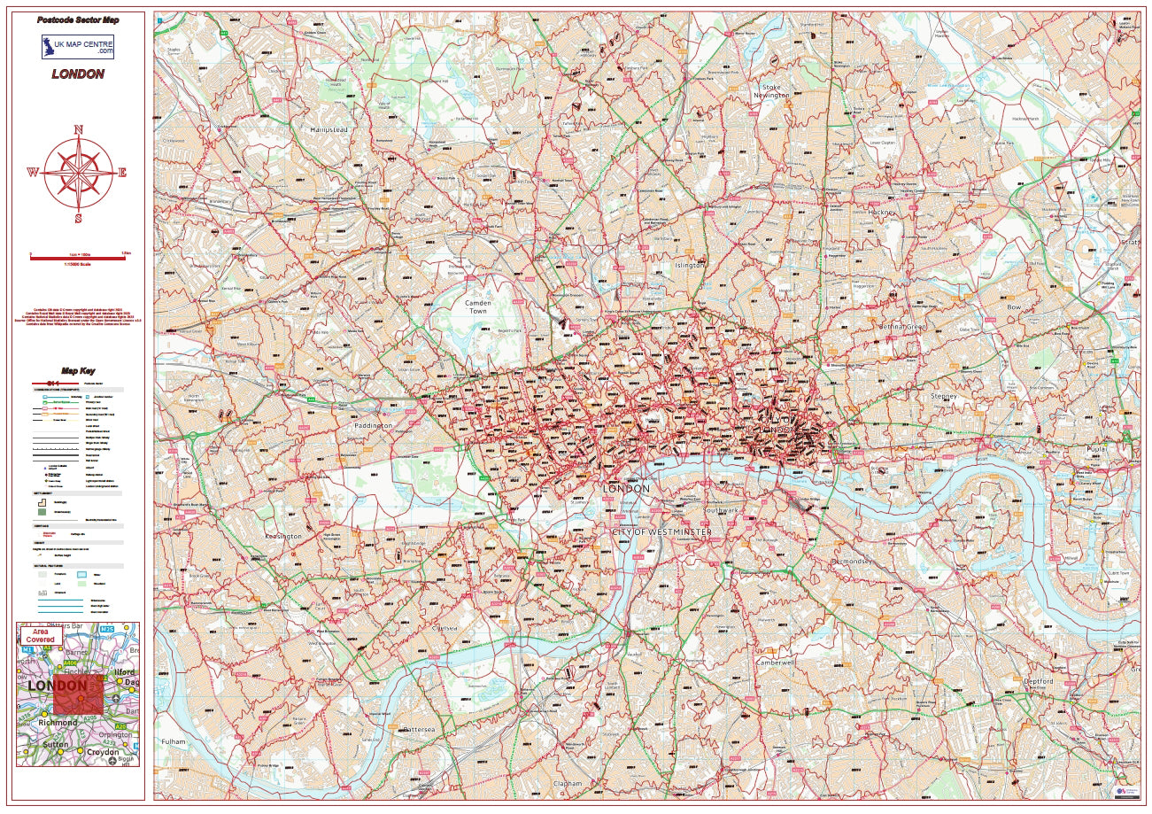 Postcode City Sector Map - London - Digital Download