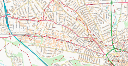 Central Luton Postcode City Street Map - Digital Download