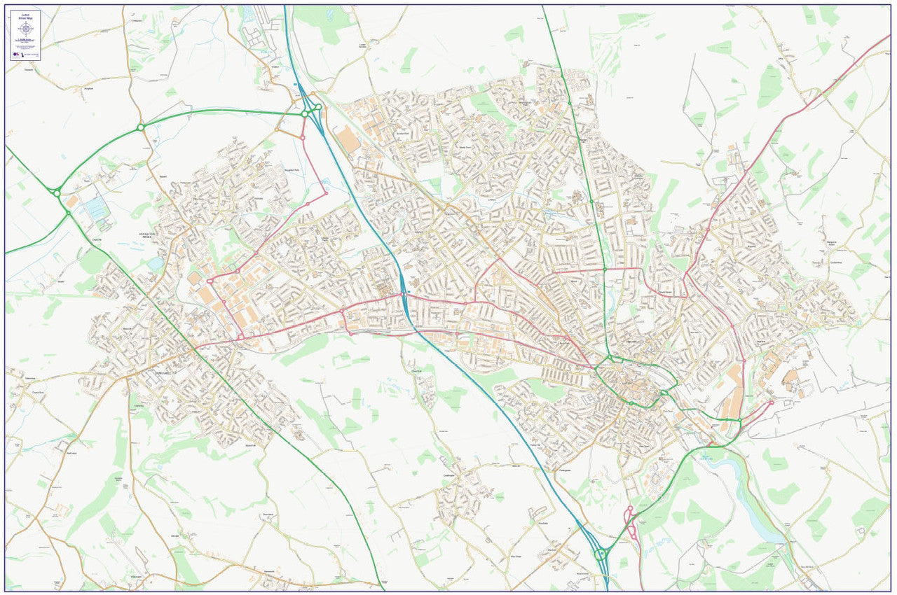Central Luton City Street Map - Digital Download