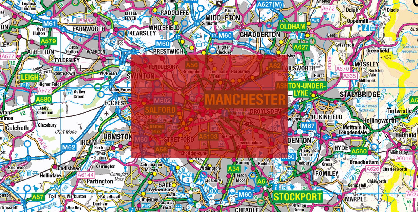 Central Manchester Postcode City Street Map - Digital Download