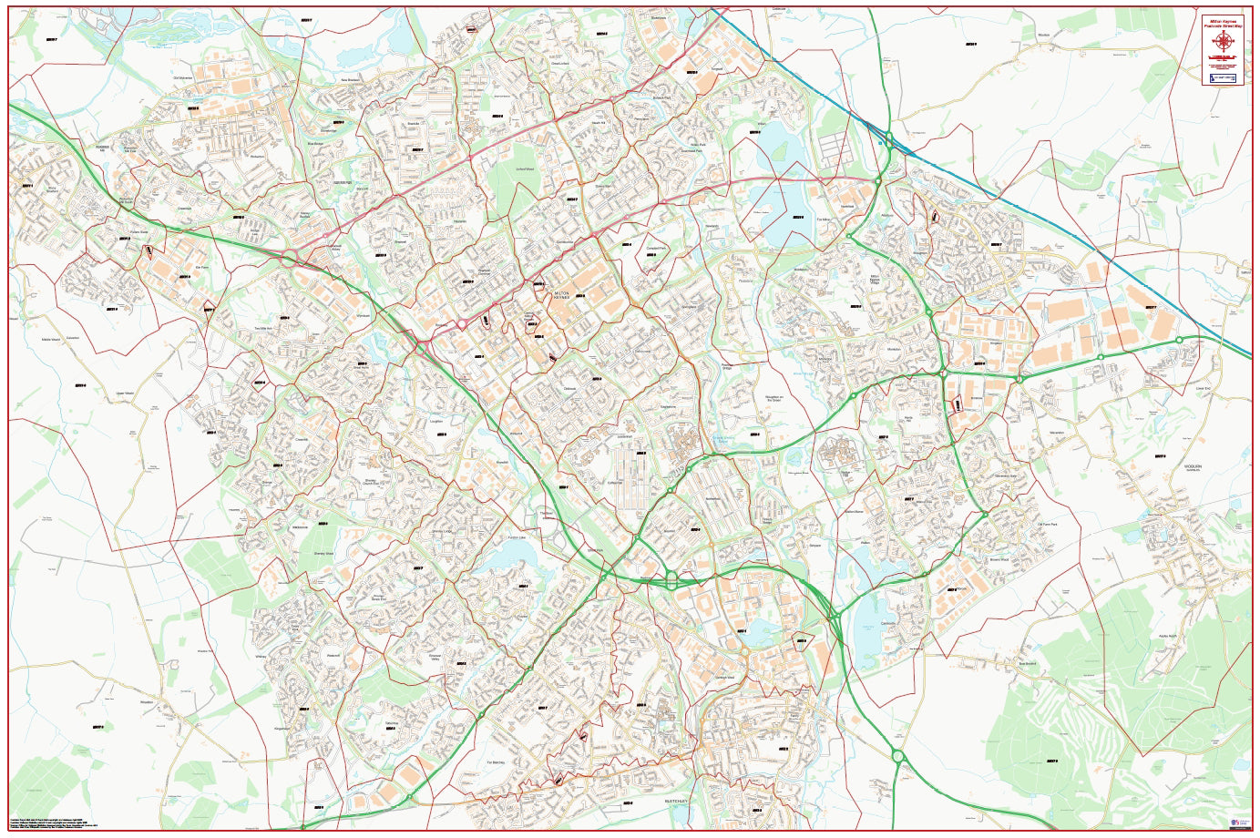 Central Milton Keynes Postcode City Street Map - Digital Download