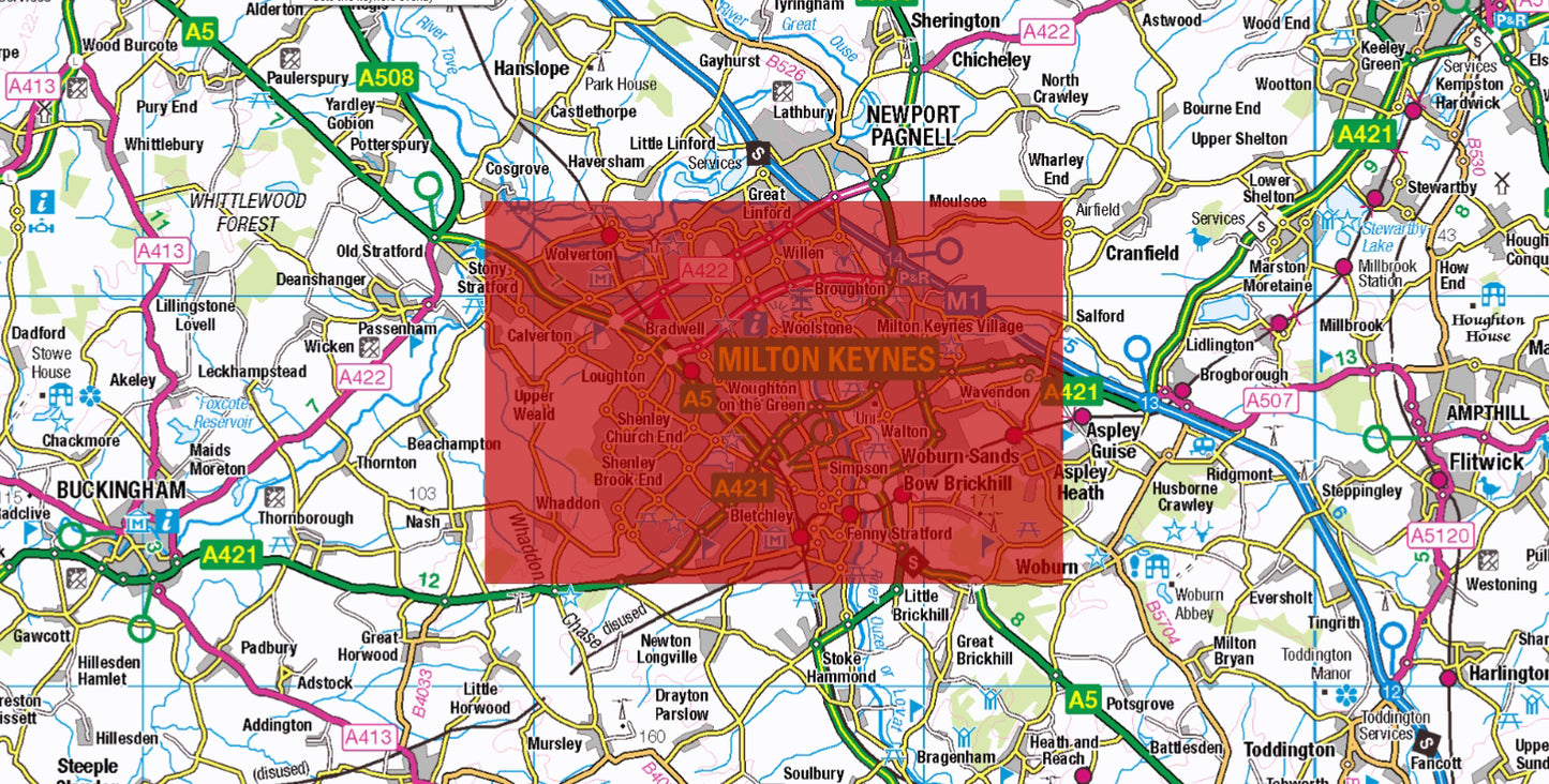 Central Milton Keynes Postcode City Street Map - Digital Download
