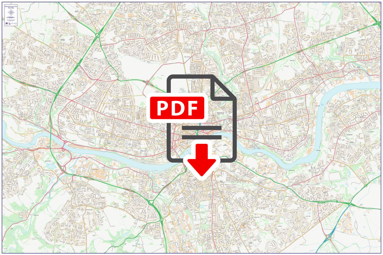 Central Newcastle-upon-Tyne City Street Map - Digital Download