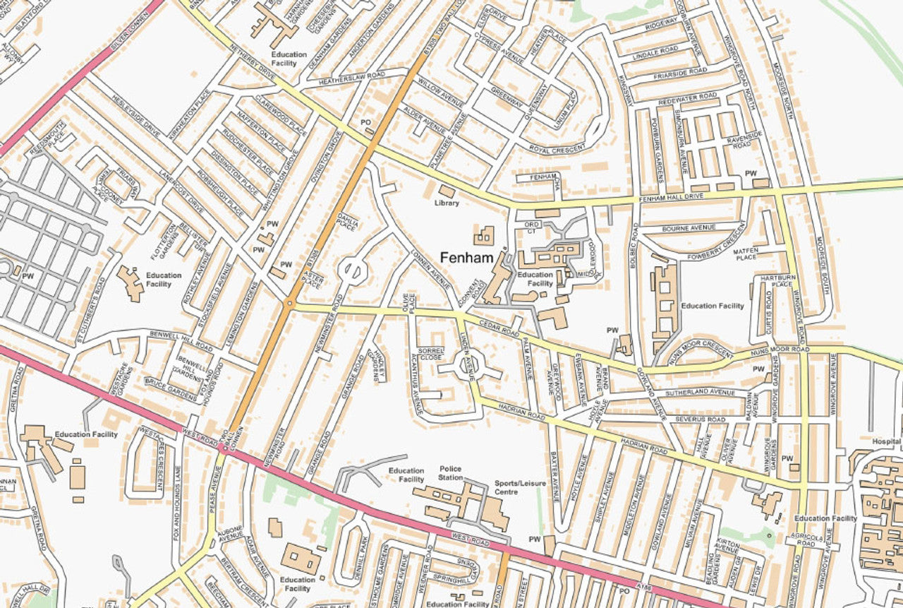 Central Newcastle-upon-Tyne City Street Map - Digital Download