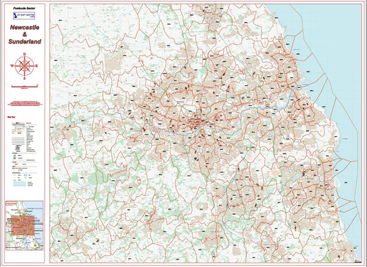 Postcode City Sector Map - Newcastle and Sunderland - Digital Download