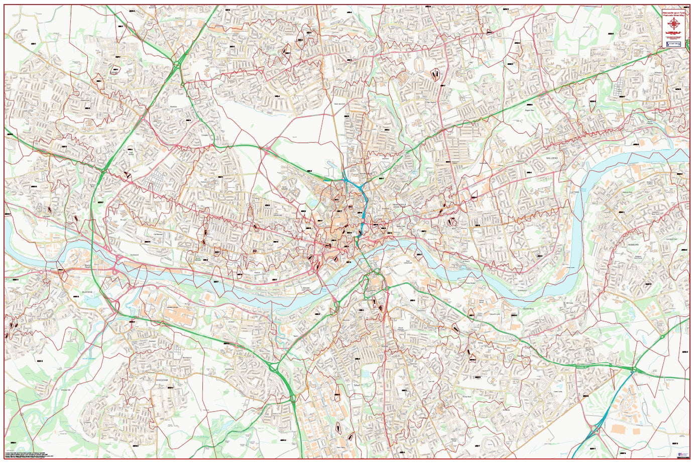 Central Newcastle Upon Tyne Postcode City Street Map - Digital Download