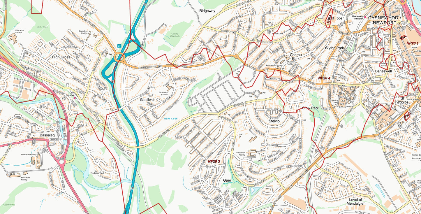 Central Newport Postcode City Street Map - Digital Download