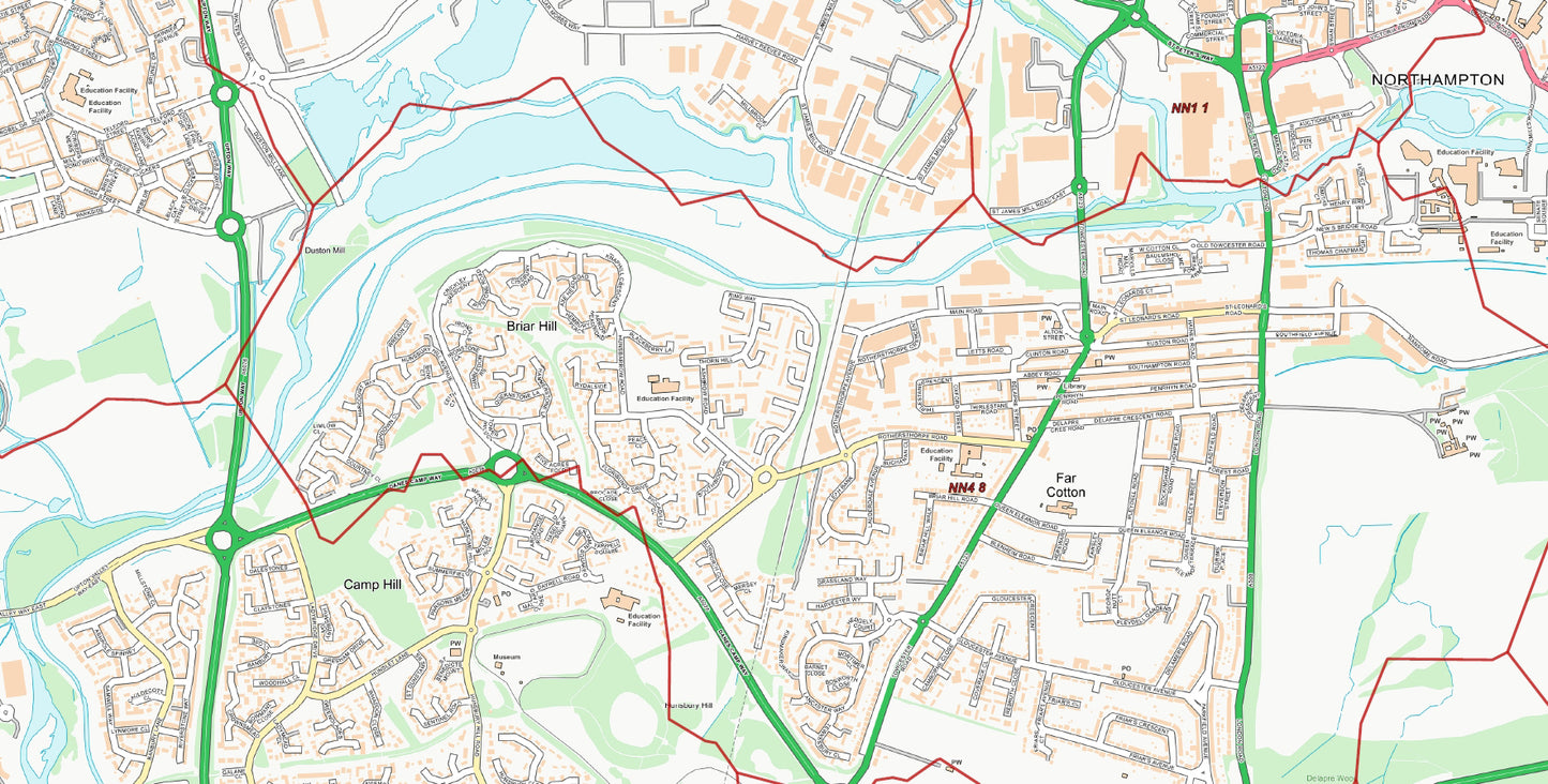 Central Northampton Postcode City Street Map - Digital Download