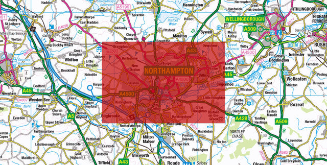 Central Northampton City Street Map - Digital Download