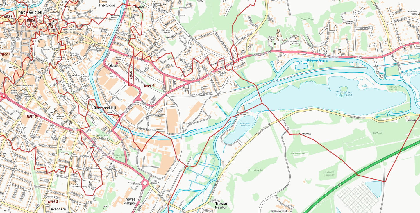 Central Norwich Postcode City Street Map - Digital Download