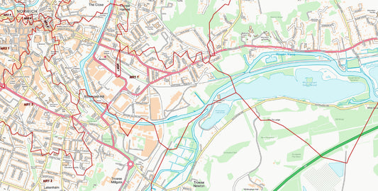 Central Norwich Postcode City Street Map - Digital Download