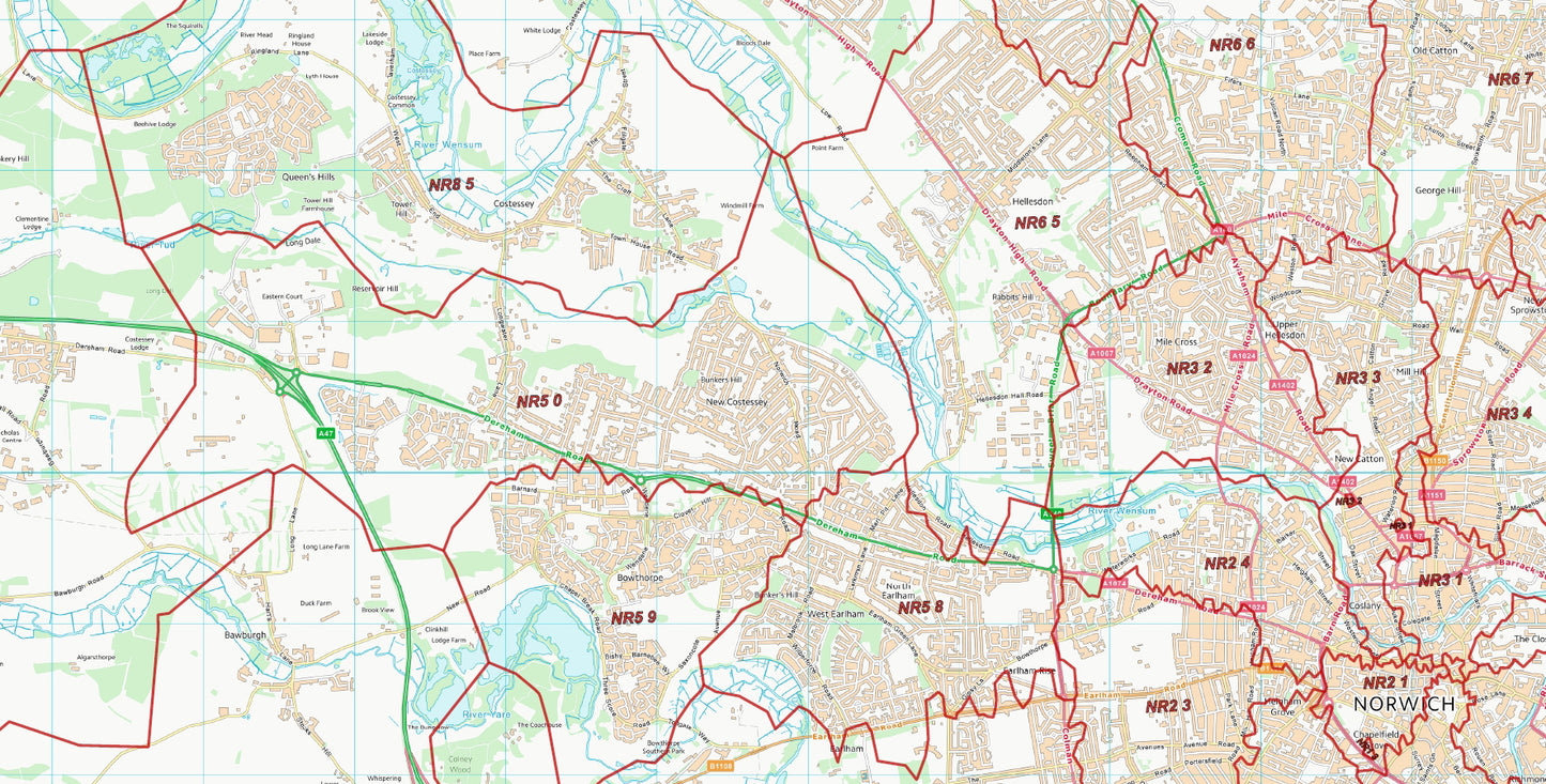 Postcode City Sector Map - Norwich - Digital Download