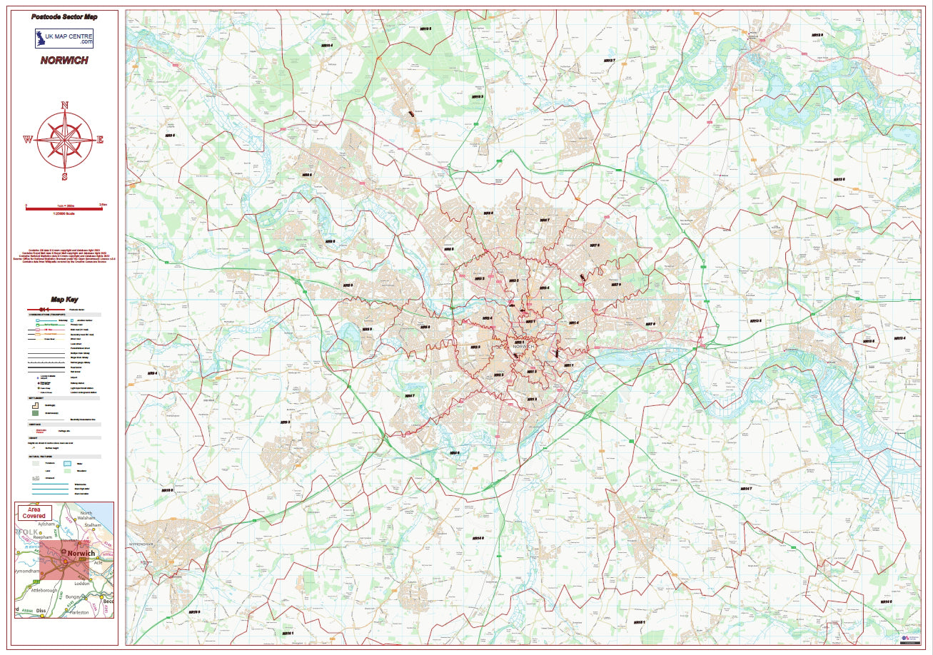 Postcode City Sector Map - Norwich - Digital Download