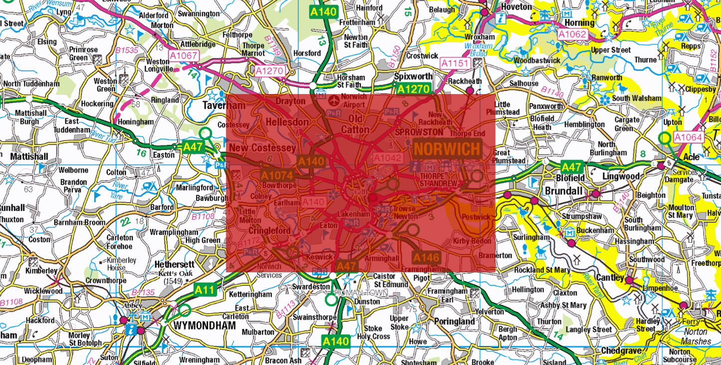 Central Norwich Postcode City Street Map - Digital Download