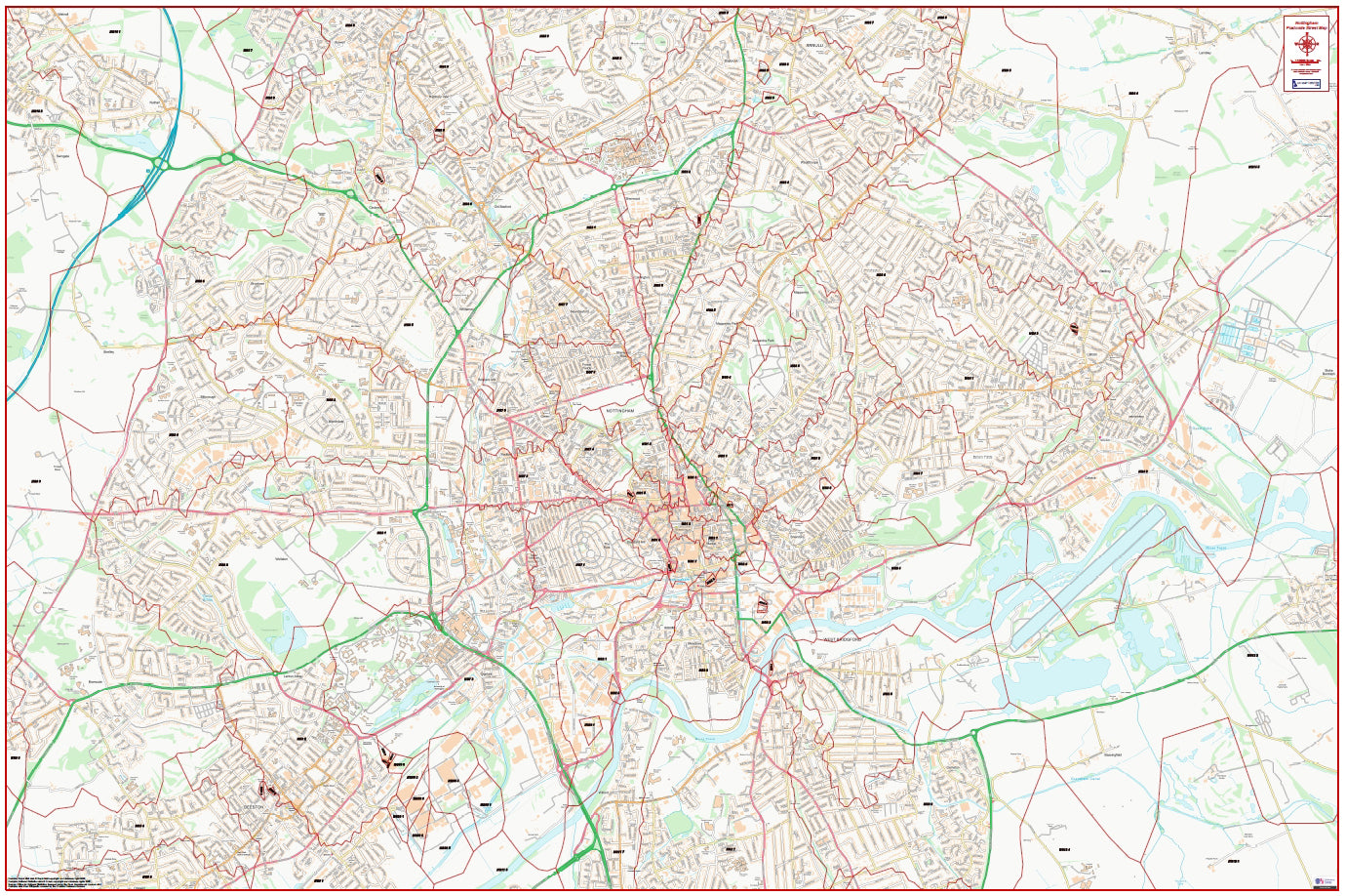 Central Nottingham Postcode City Street Map - Digital Download